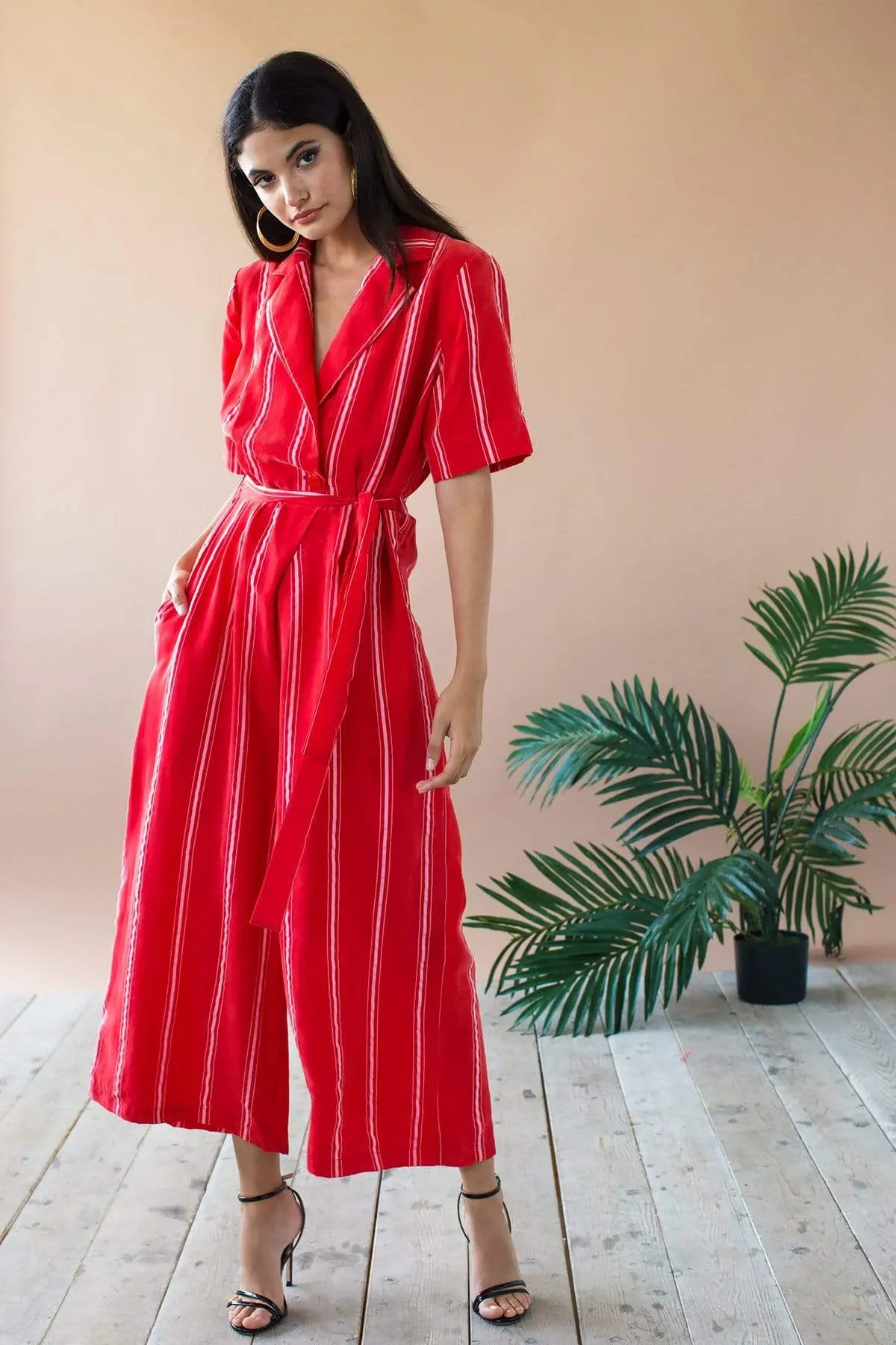 Relaxed Silhouette Rosie Jumpsuit - Red Candy Stripe