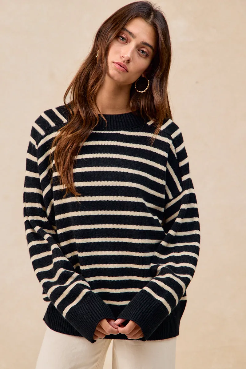 IT4864-01 | STRIPED MOCK NECK SWEATER TOP WITH RAGLAN SLEEVES Cozy Stretch Indoor Comfort