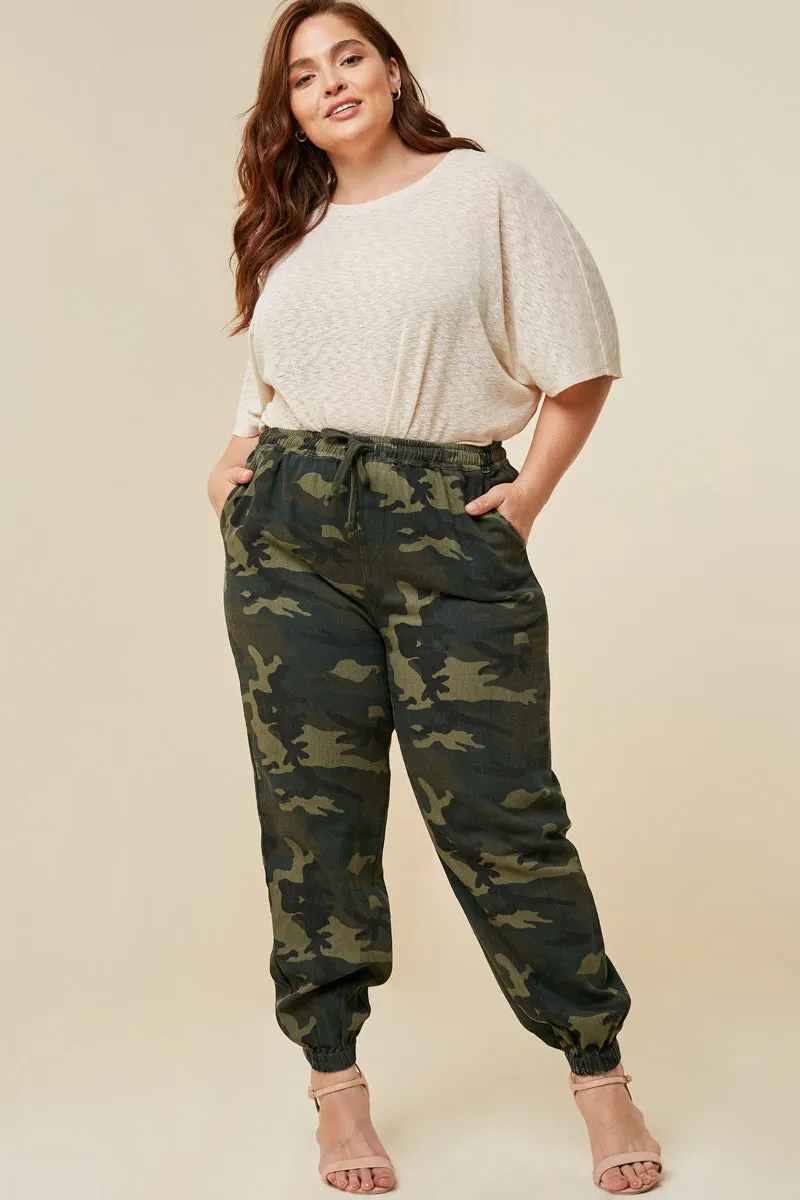 Camo Drawstring Jogger Pants Plus-size option