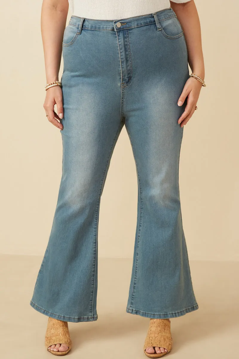 Basic Look Machine washable Flared Elastic Waist Stretch Denim Jeans