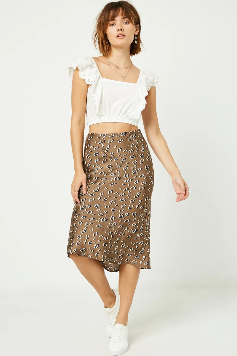 Travel Ready Fit Satin Leopard Printed Midi Skirt