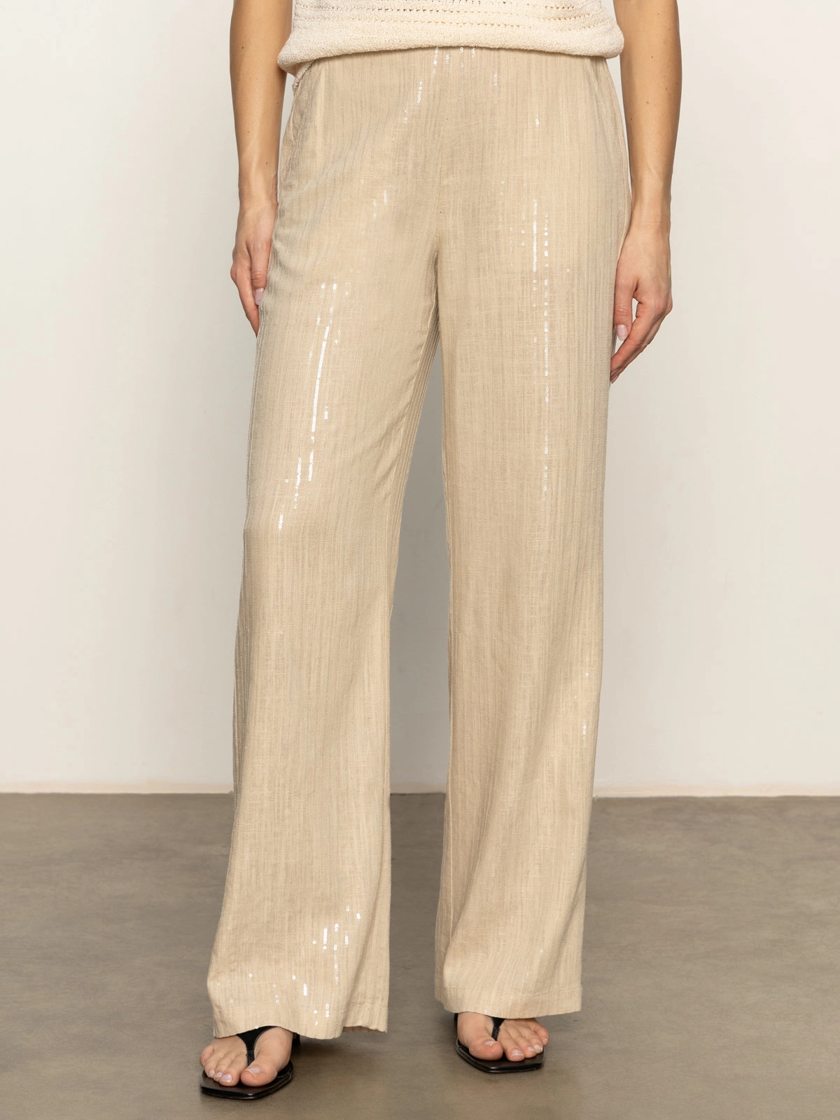 Relaxed Comfort Coastal Semi-High Rise Pant Sand Sequin Stripe