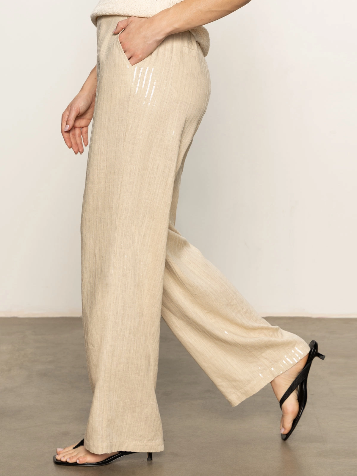 Relaxed Comfort Coastal Semi-High Rise Pant Sand Sequin Stripe