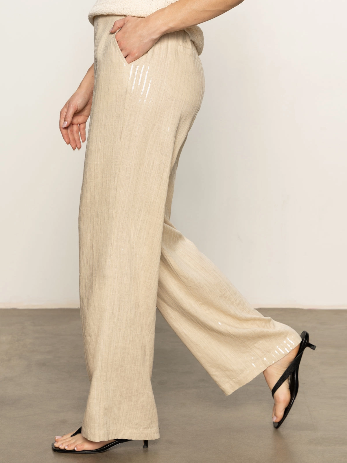 Relaxed Comfort Coastal Semi-High Rise Pant Sand Sequin Stripe