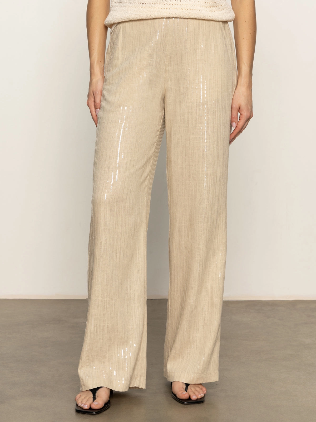 Relaxed Comfort Coastal Semi-High Rise Pant Sand Sequin Stripe