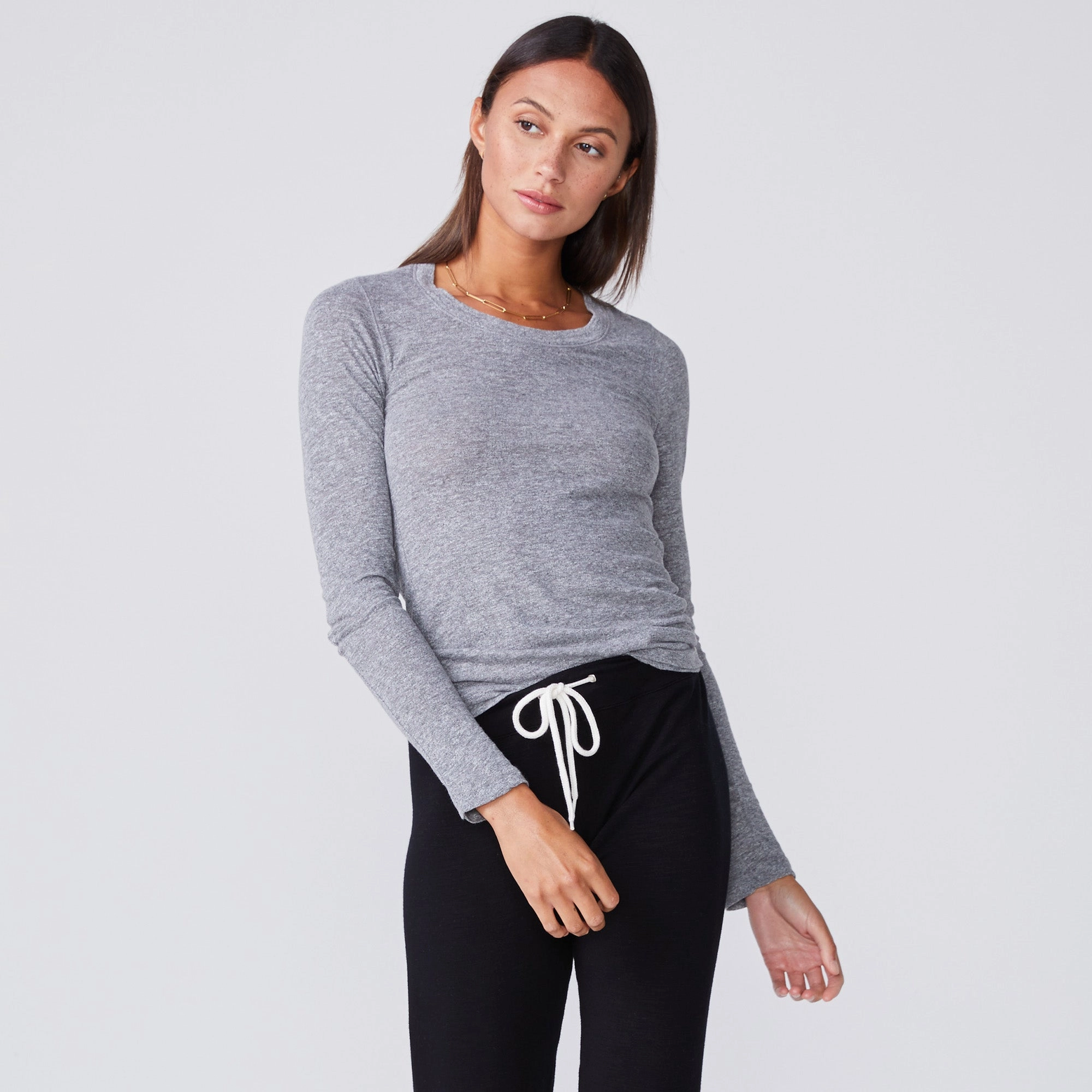 Textured Tri-Blend Fitted Long Sleeve Crew Casual Outfit Ready Daily Outfit Look