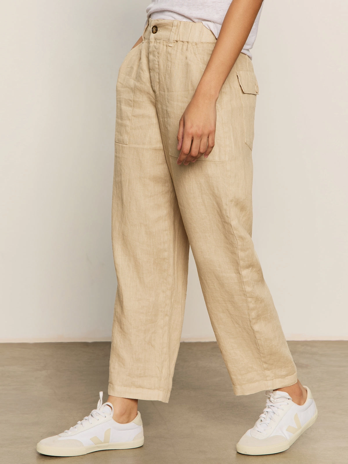 Relaxed Linen Cruiser Semi High Rise Pant Sandstone Trendy Fit
