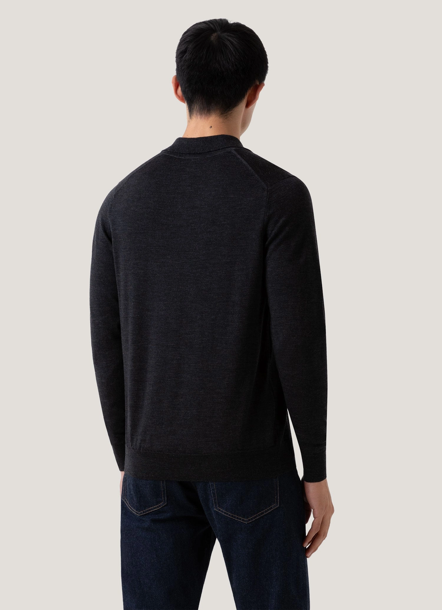 Relaxed Profile Party Men's Extra-Fine Merino Polo Shirt in Charcoal Melange