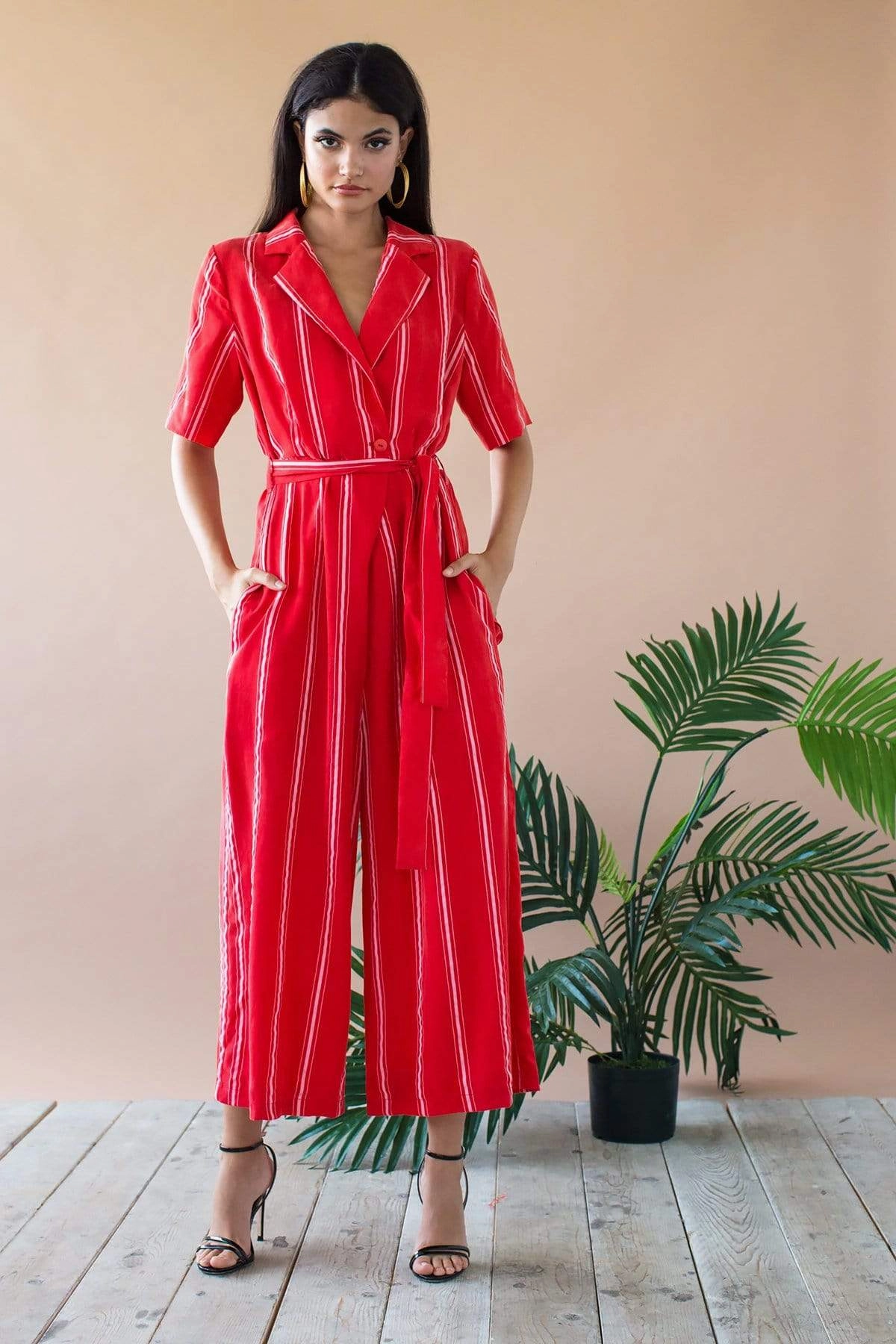 Rosie Jumpsuit - Red Candy Stripe Holiday Active