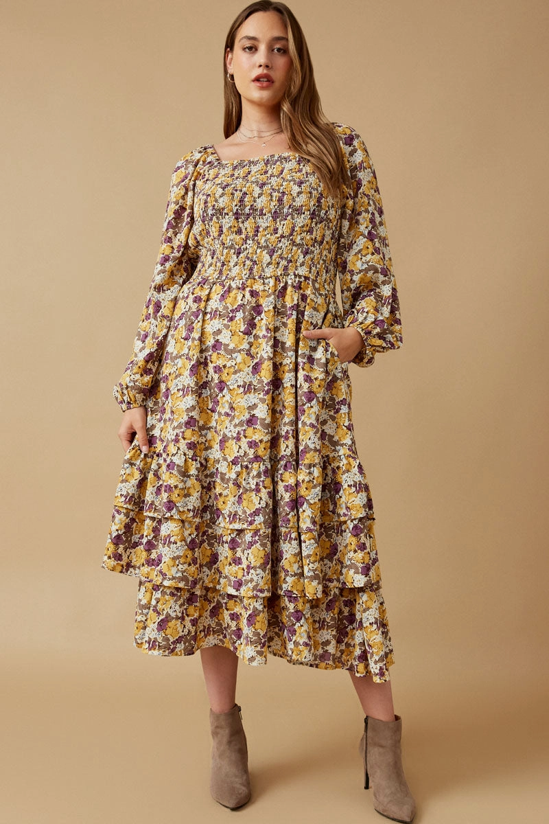 Move Easy Shine Moment Floral Print Smocked Bodice Tiered Dress