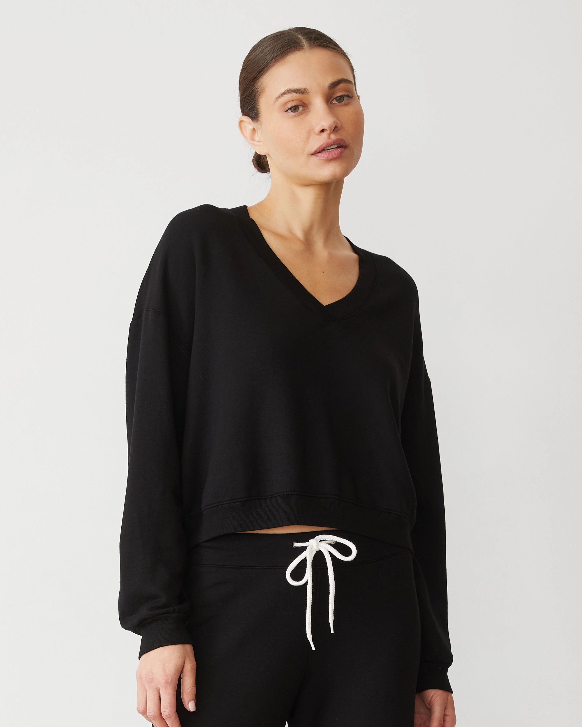 Relaxed Style Softfleece Crop V Neck Sweatshirt