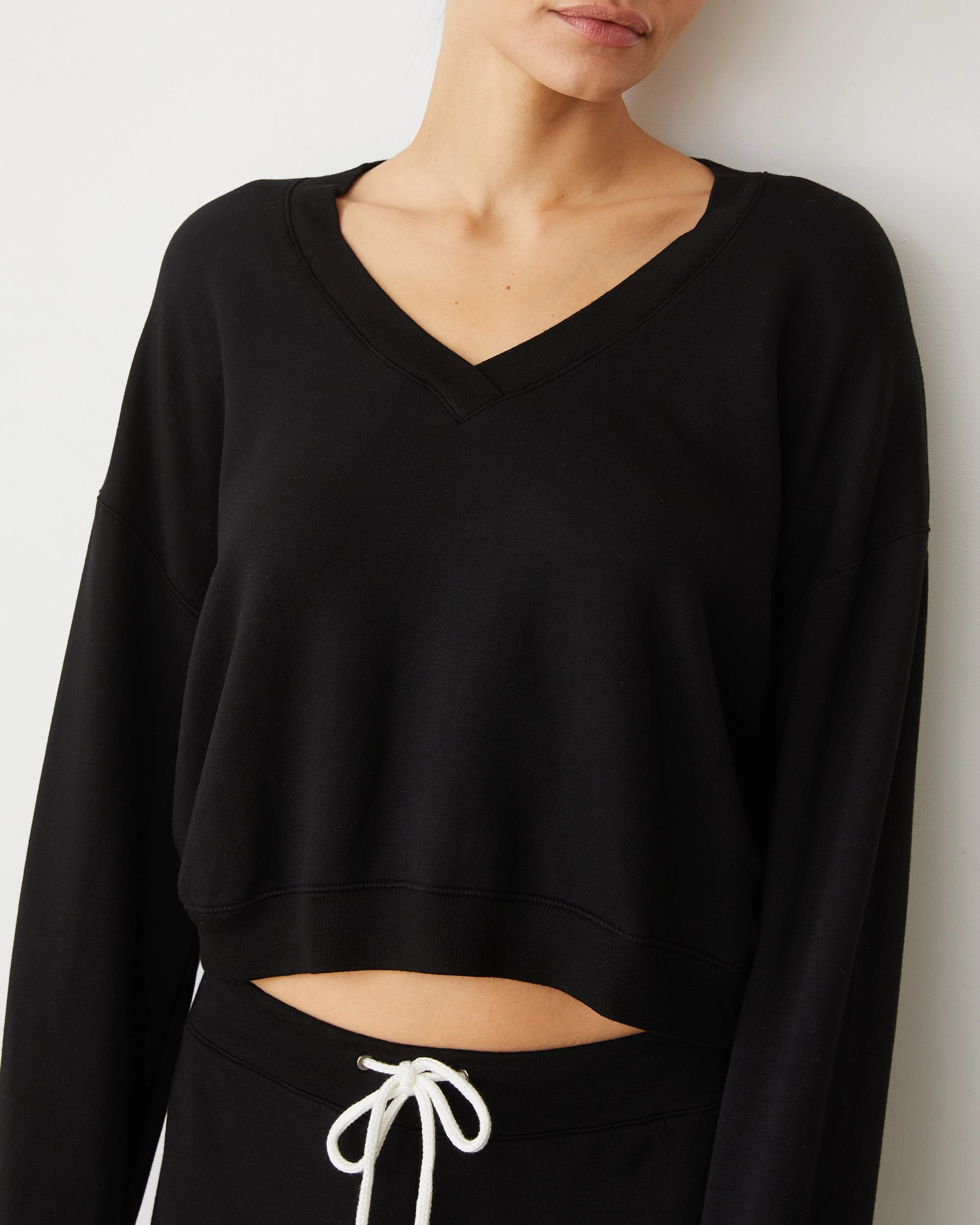 Relaxed Style Softfleece Crop V Neck Sweatshirt