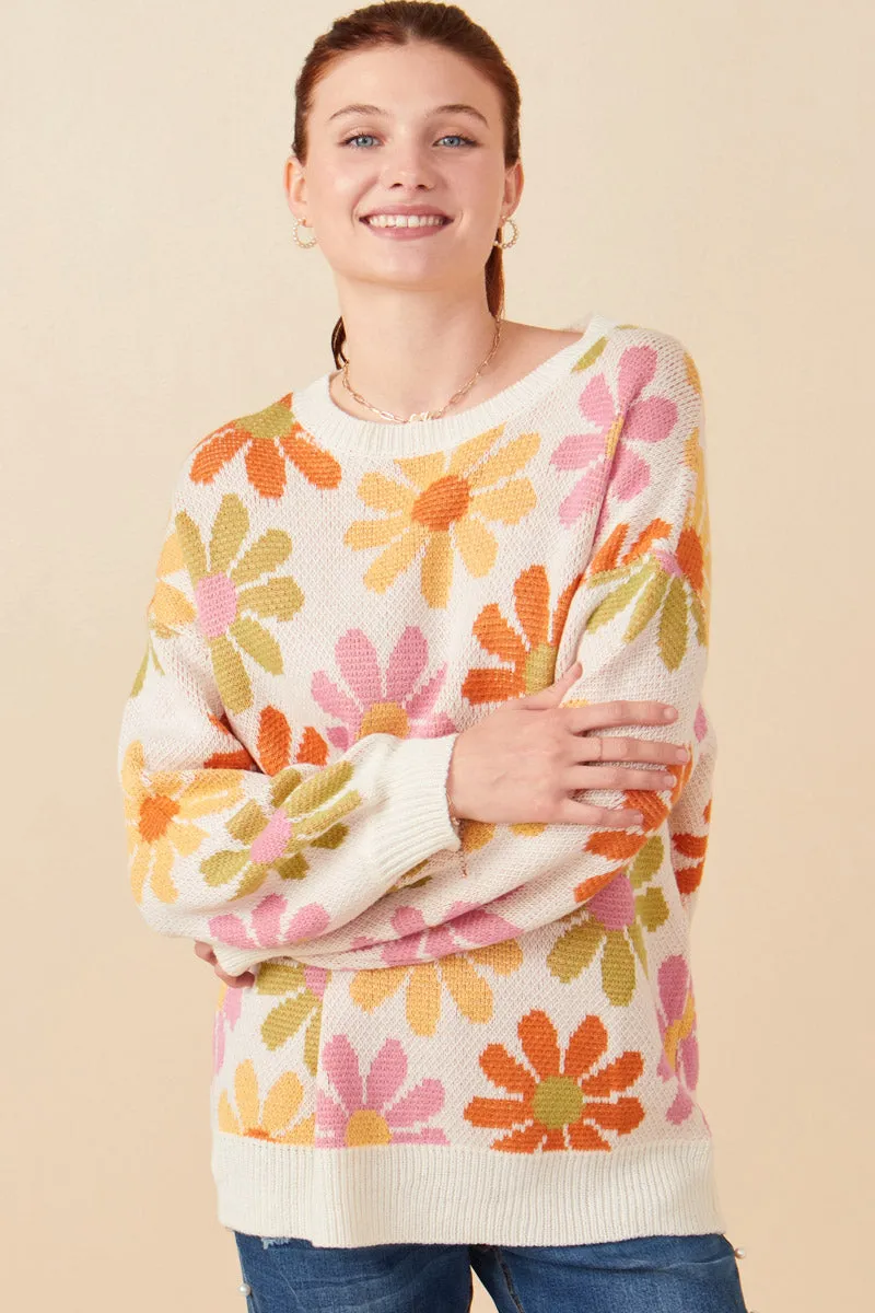 Retro Daisy Knit Pullover Sweater Flexible Daily Fit City Chill Style