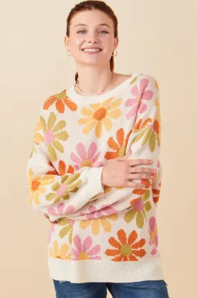 Retro Daisy Knit Pullover Sweater Simple Look Detachable Hood