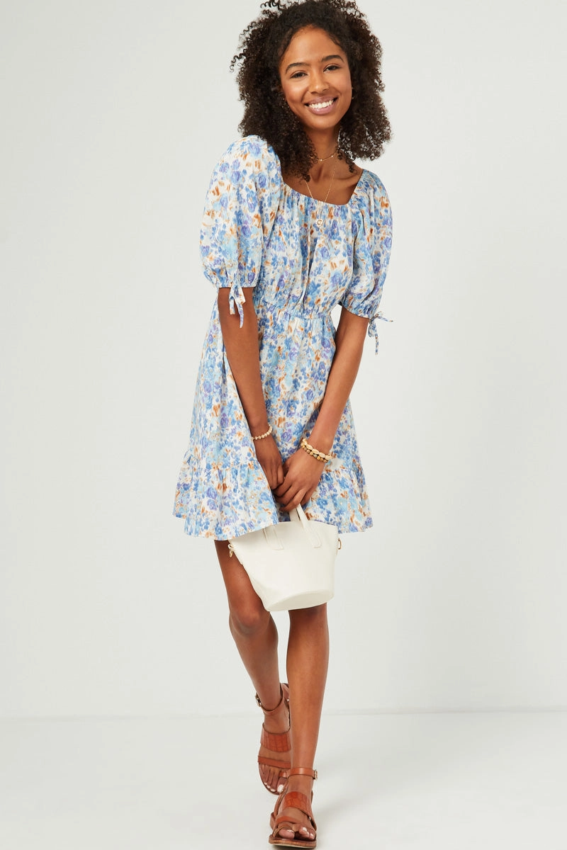 Inner Smile Long-sleeve Floral Cinch Waist Smocked Back Dress