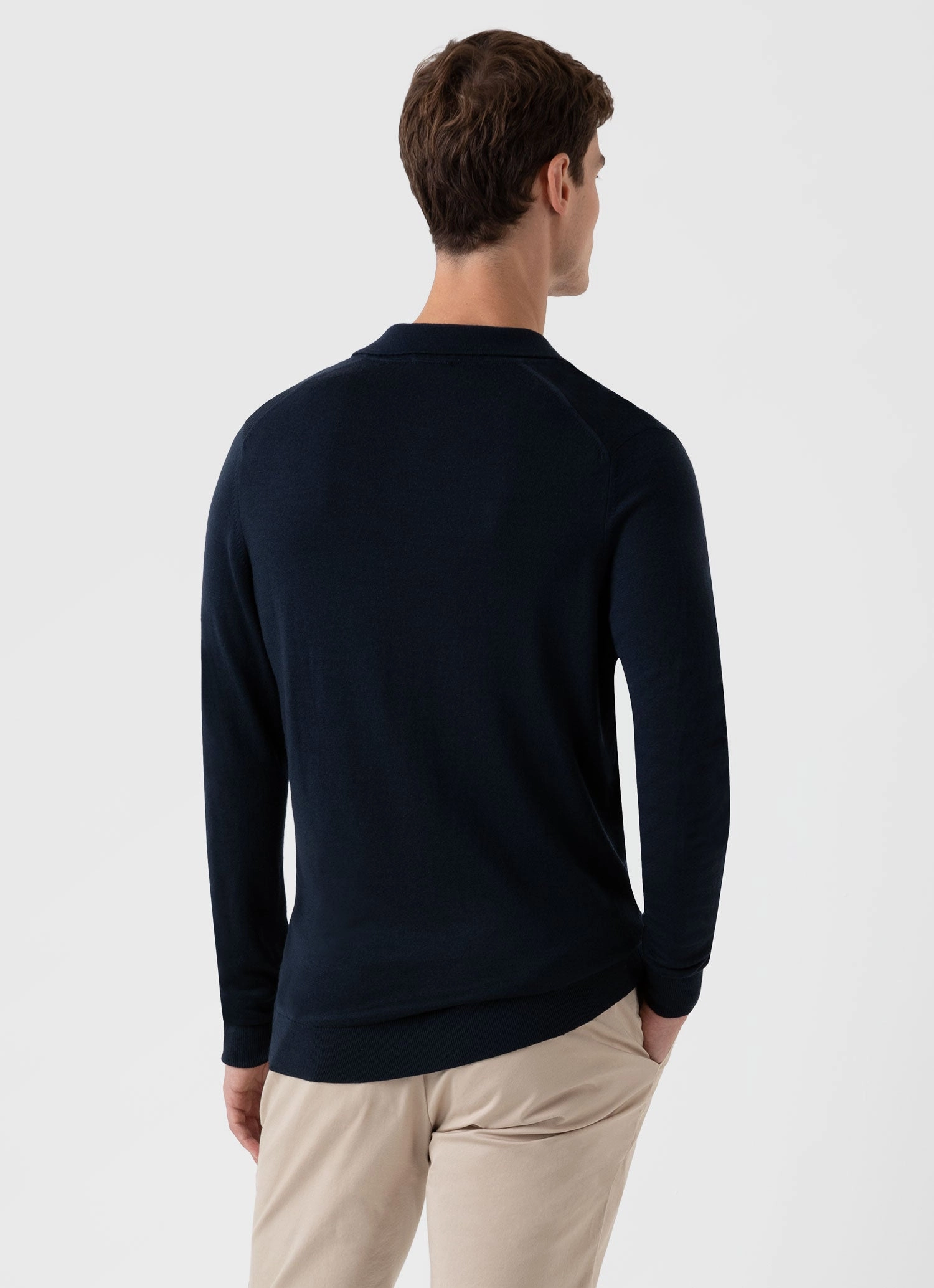 Retro Mode Men's Extra-Fine Merino Polo Shirt in Light Navy