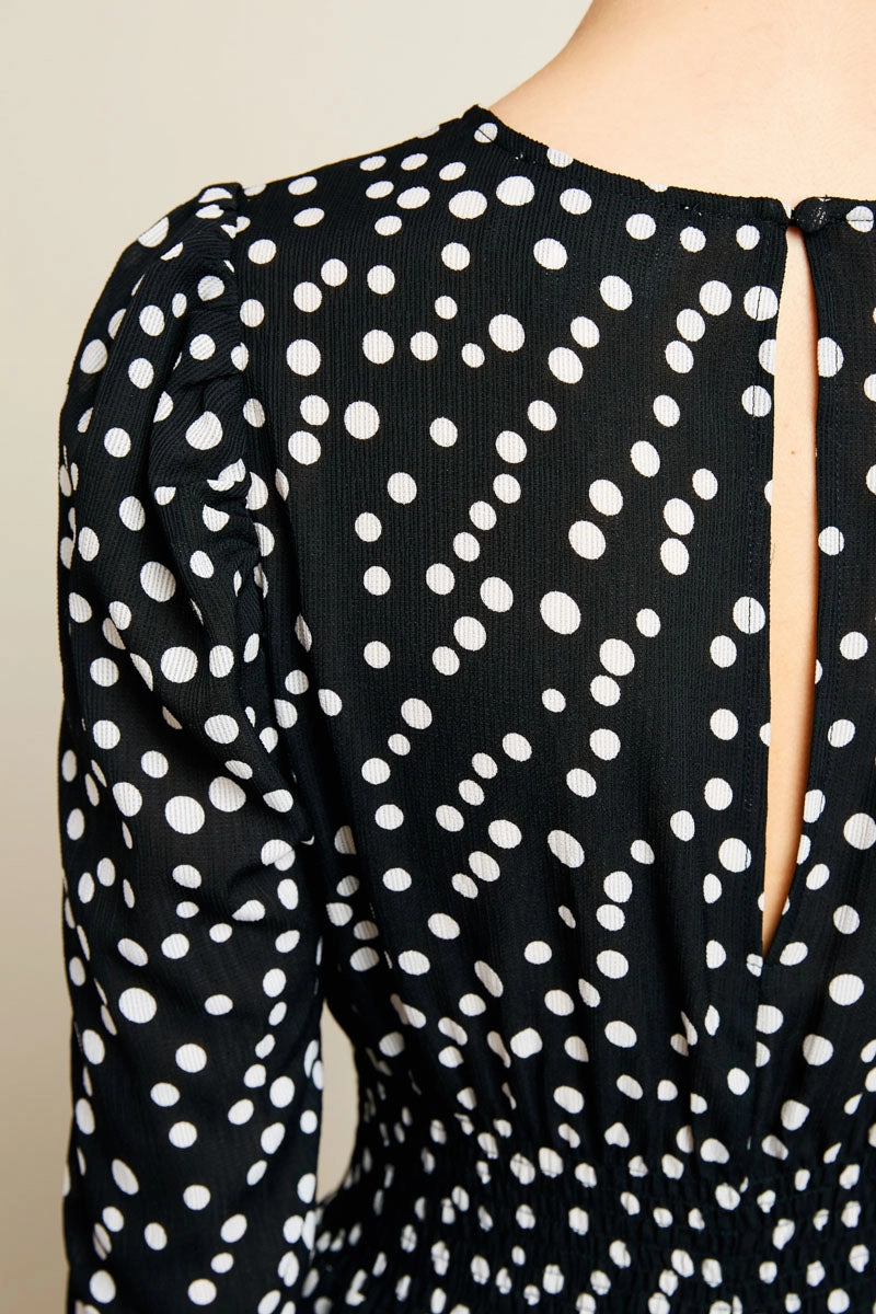 Sun-Protective Retro Polka Dot Midi Dress With Gathered Sleeves