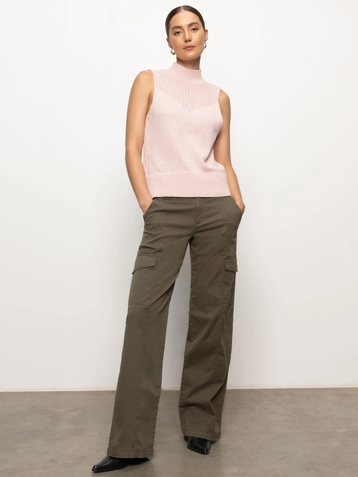 Rib Detail Mock Tank Rosewood Functional Style