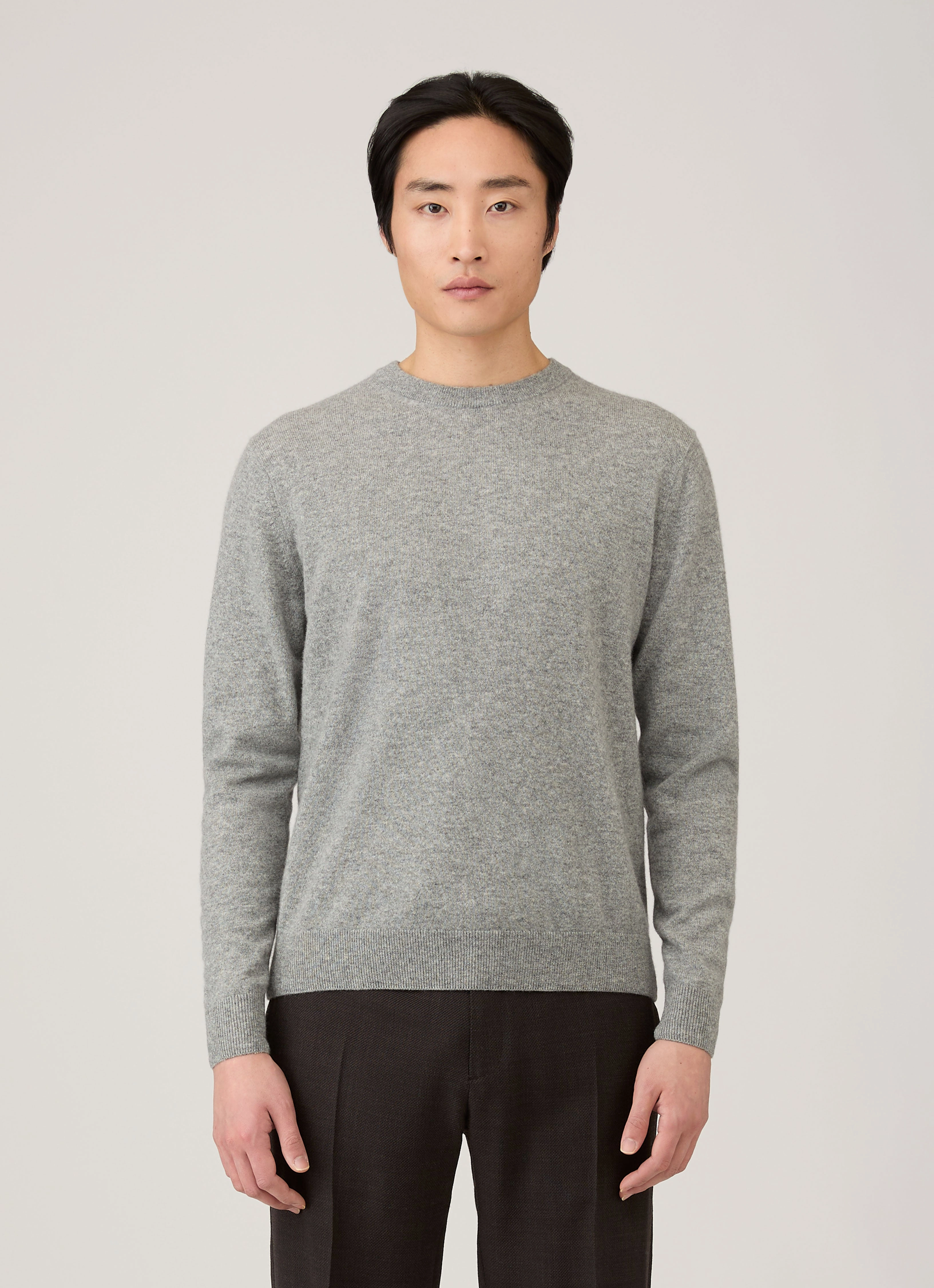 Ribbed cuff Men's Cashmere Crew Neck Jumper in Grey Melange
