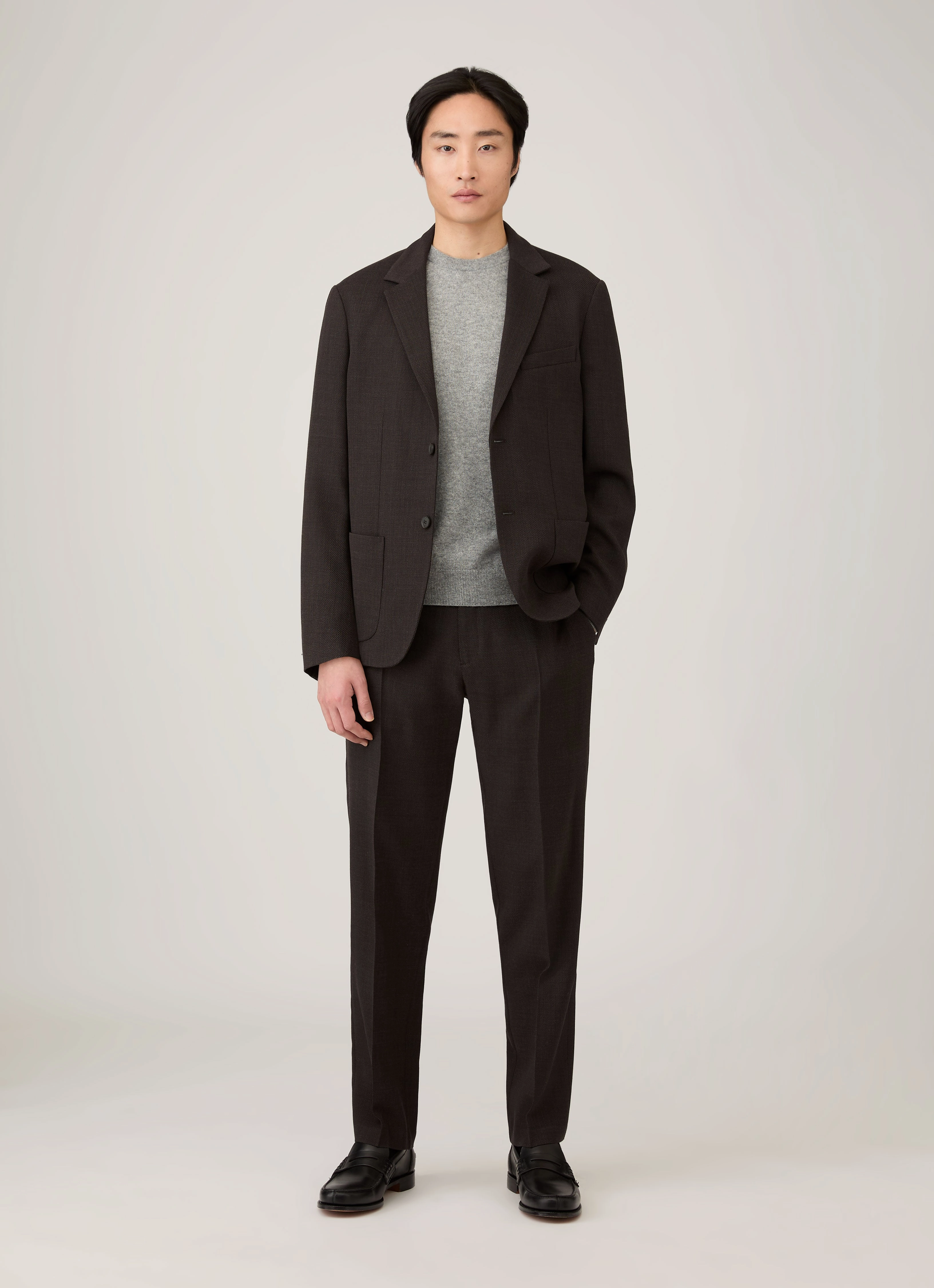 Ribbed cuff Men's Cashmere Crew Neck Jumper in Grey Melange