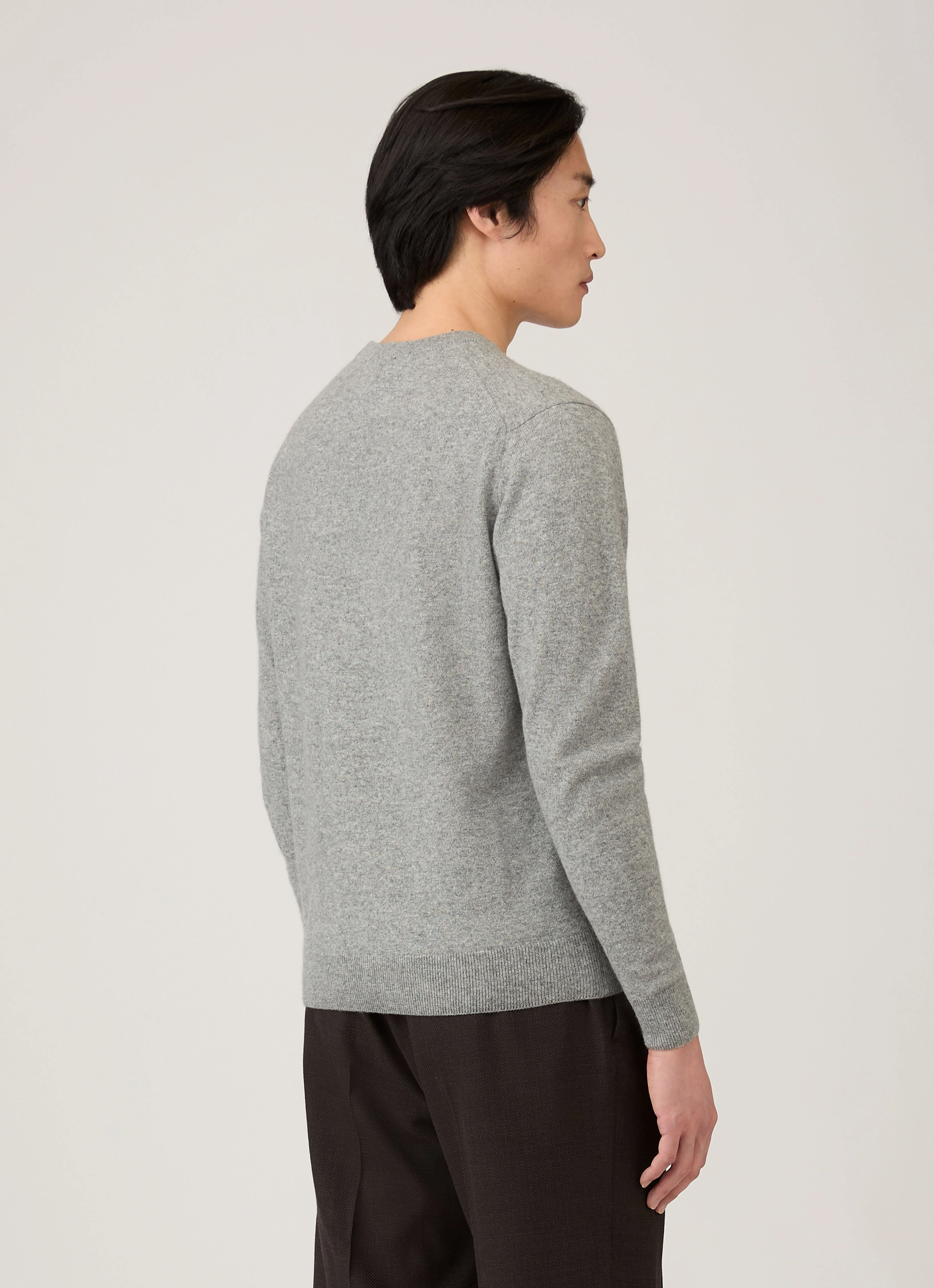Ribbed cuff Men's Cashmere Crew Neck Jumper in Grey Melange