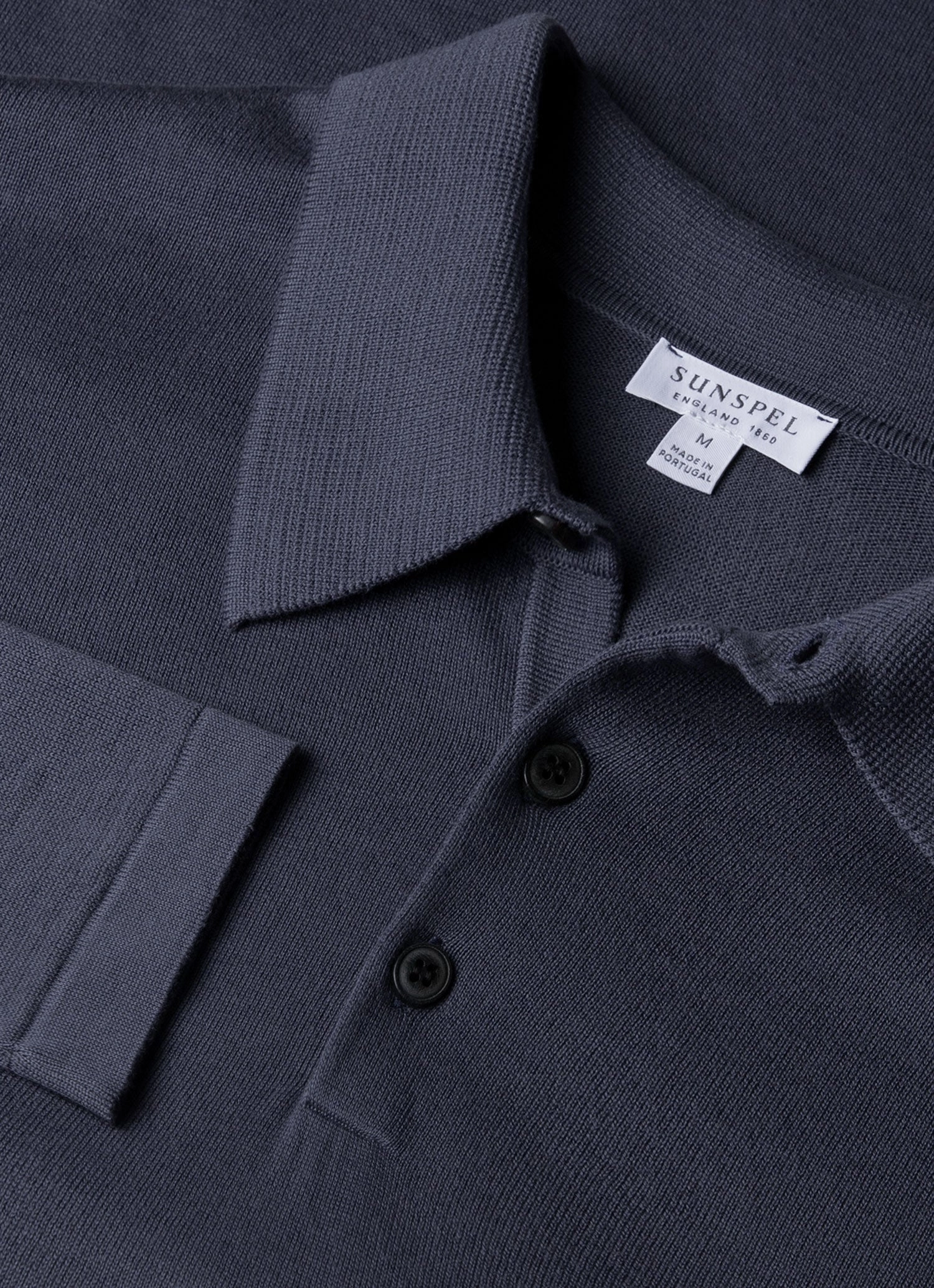 Ribbed cuff Men's Long Sleeve Sea Island Cotton Knit Polo Shirt in Slate Blue