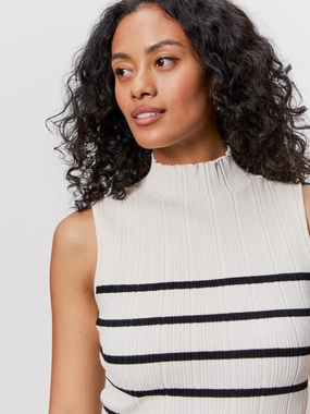 Ribbed Funnel Neck Top Light Oat/Black Outdoor Sports