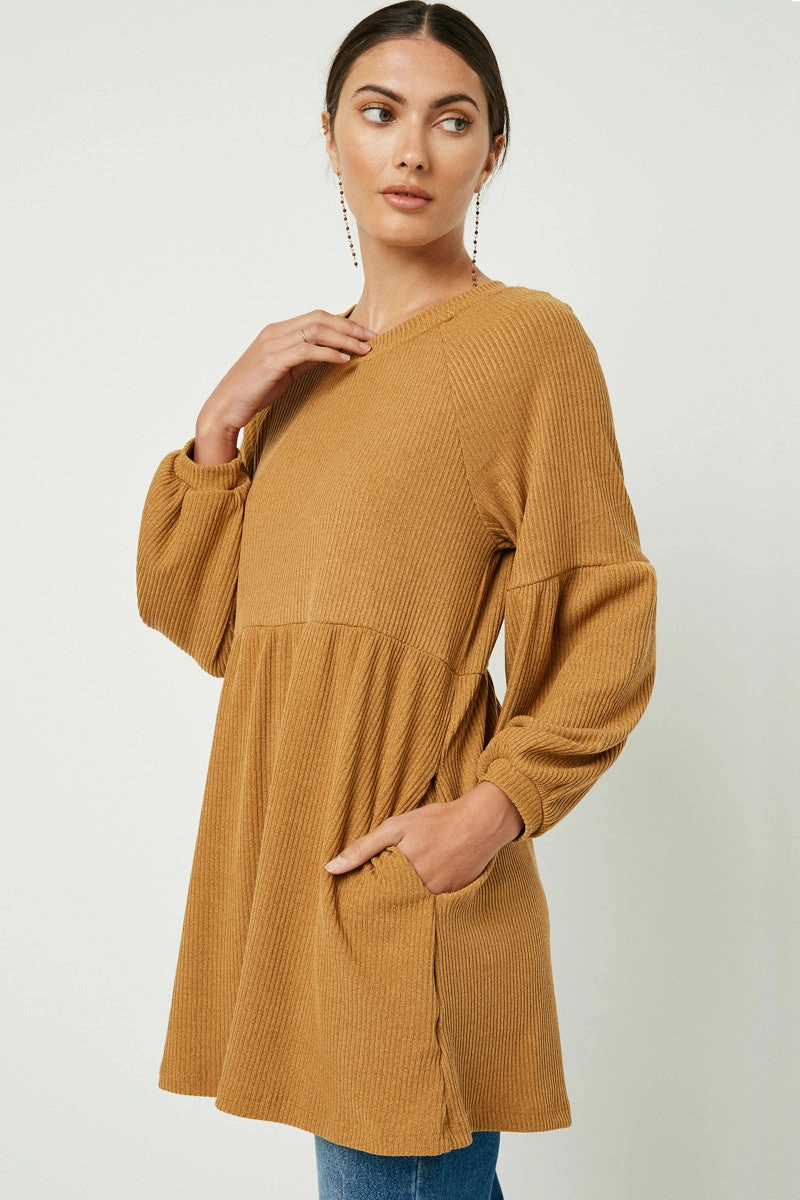 Ribbed Knit Raglan Mini Dress foldable Chic Appeal