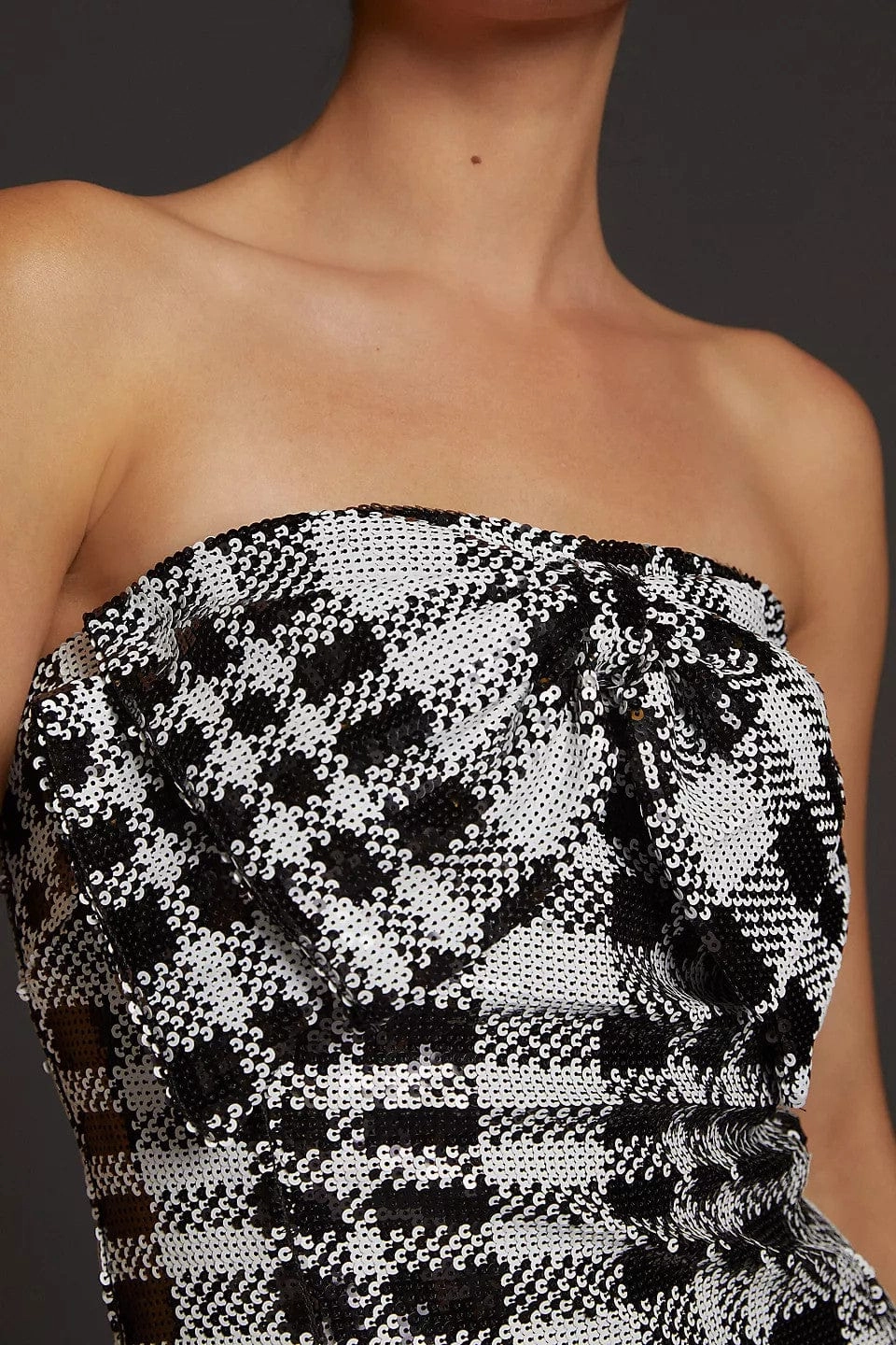 Ribbed Knit Sequined Plaid Mini Dress