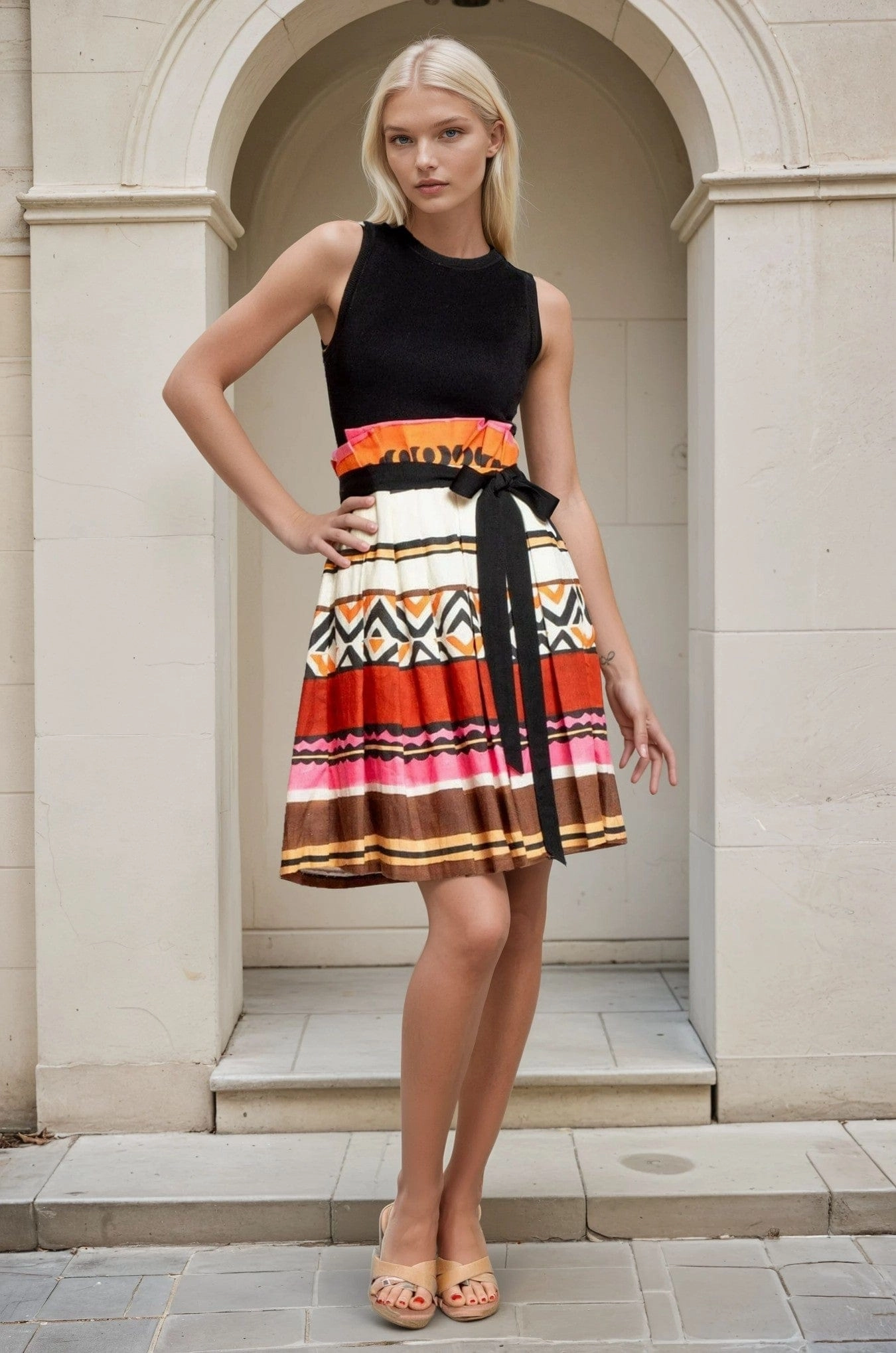 Verna Dress - Tulum Stripe Solid-color