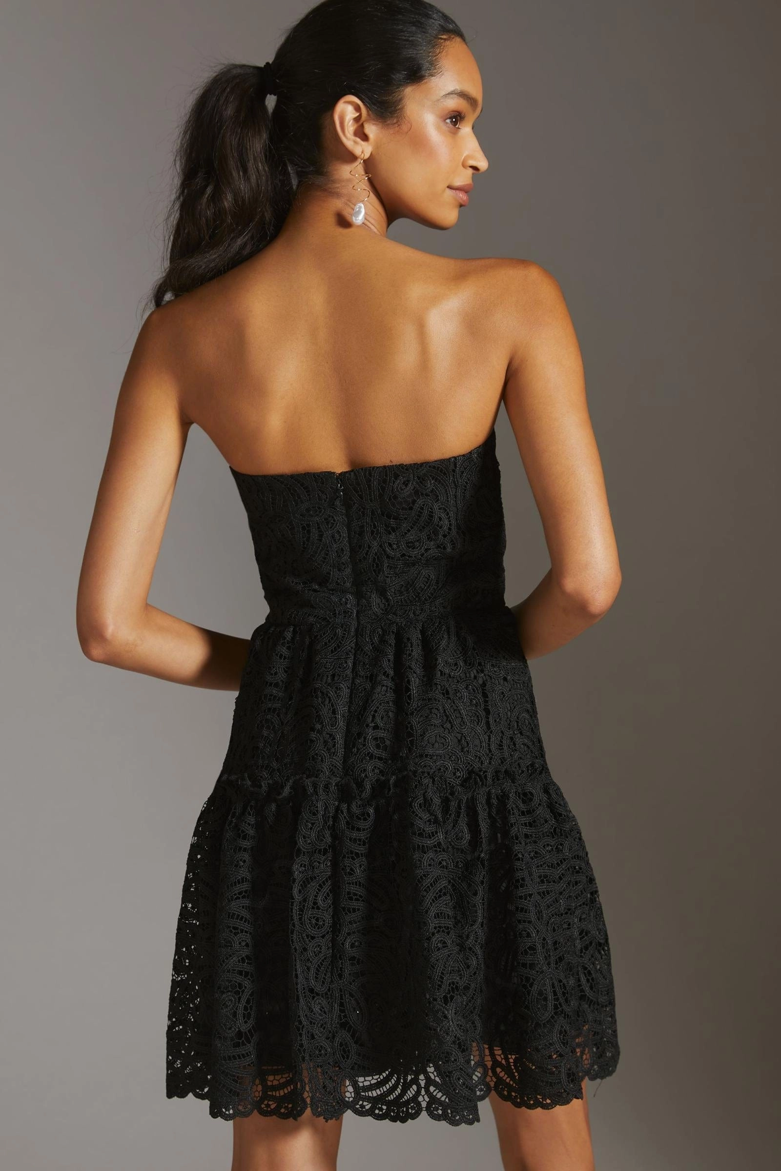 Ring Detail Floral Lace Mini Dress