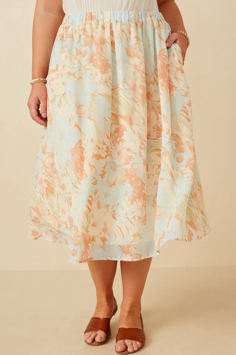 Romantic Floral Elastic Waist Skirt Functional Waist Street Comfort