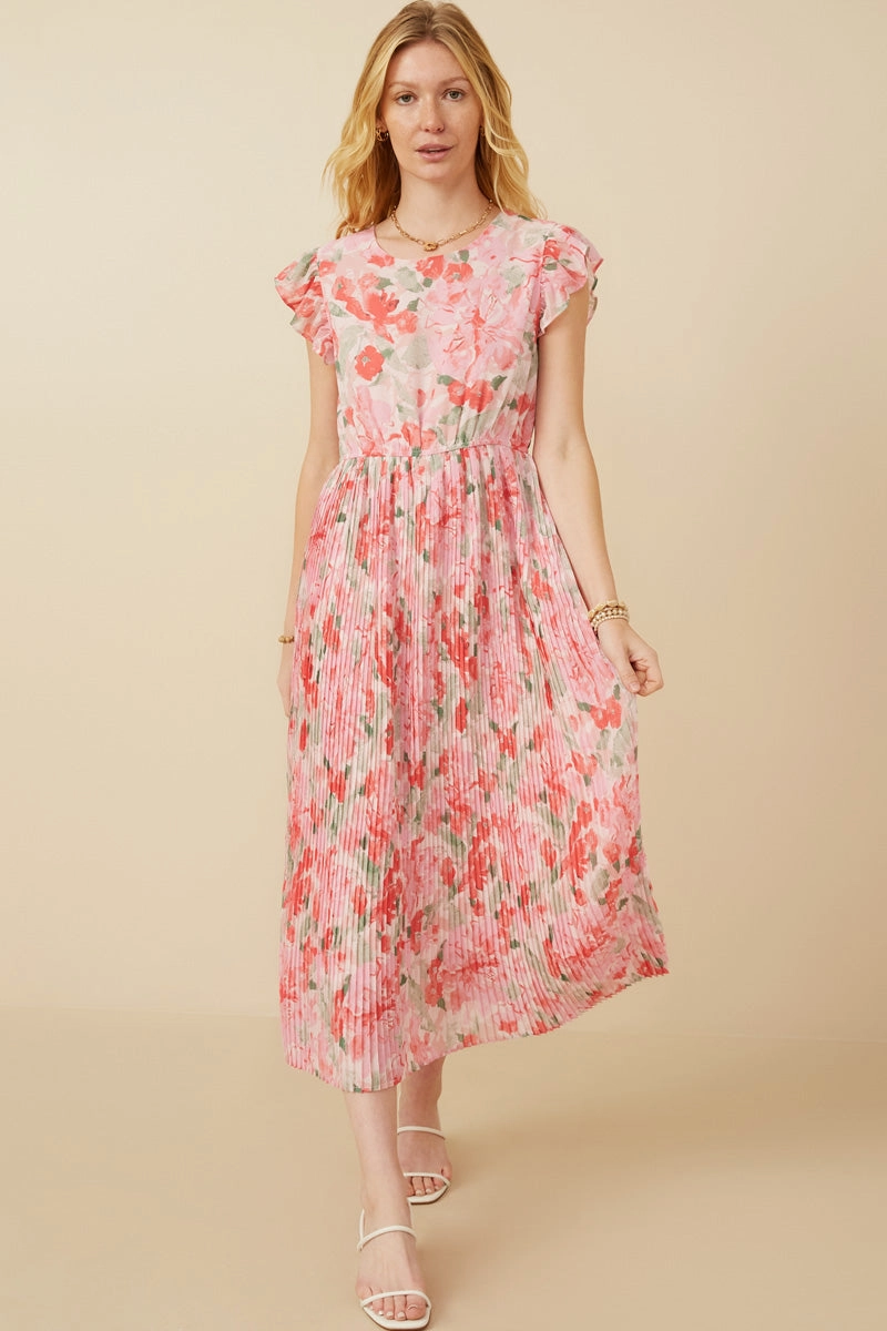 Romantic Floral Ruffle Tank Pleated Skirt Dress Ethically-Made