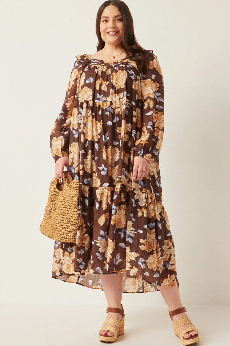Romantic Floral Square Neck Long Sleeve Dress Urban Fit