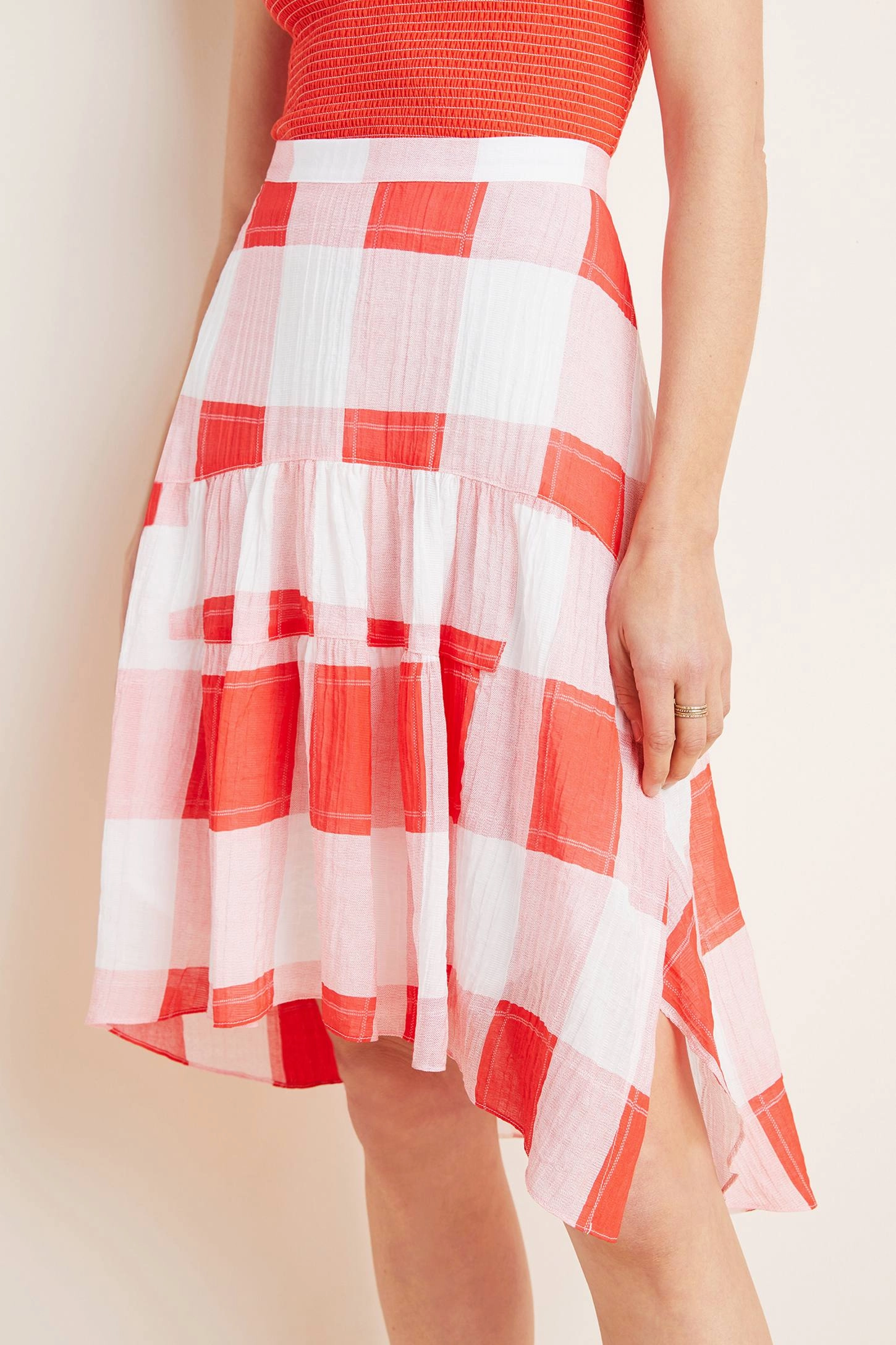 Ruched Detail Eden Midi Skirt - Picnic Plaid