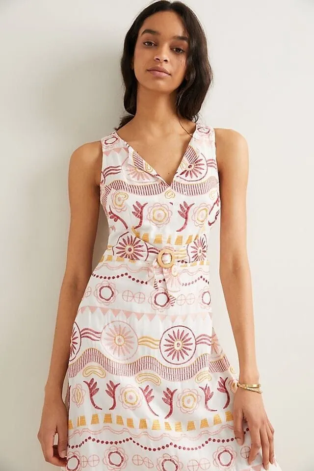 Ruffle Sleeve Harley Embroidered Maxi Dress - Terracotta