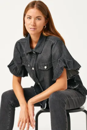 Subtle Layers Ruffle Stonewash Denim Jacket