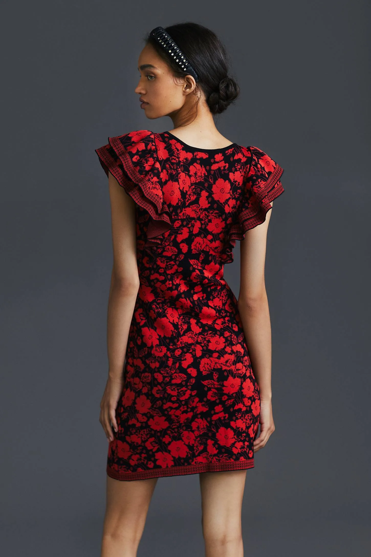 Ruffled Mini Sweater Dress Cascade Ruffle