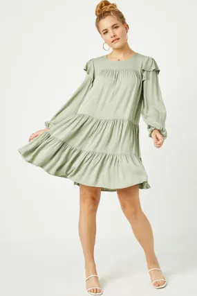 Bright Feel Travel-Essential Ruffled Shoulder Long Sleeve Dress