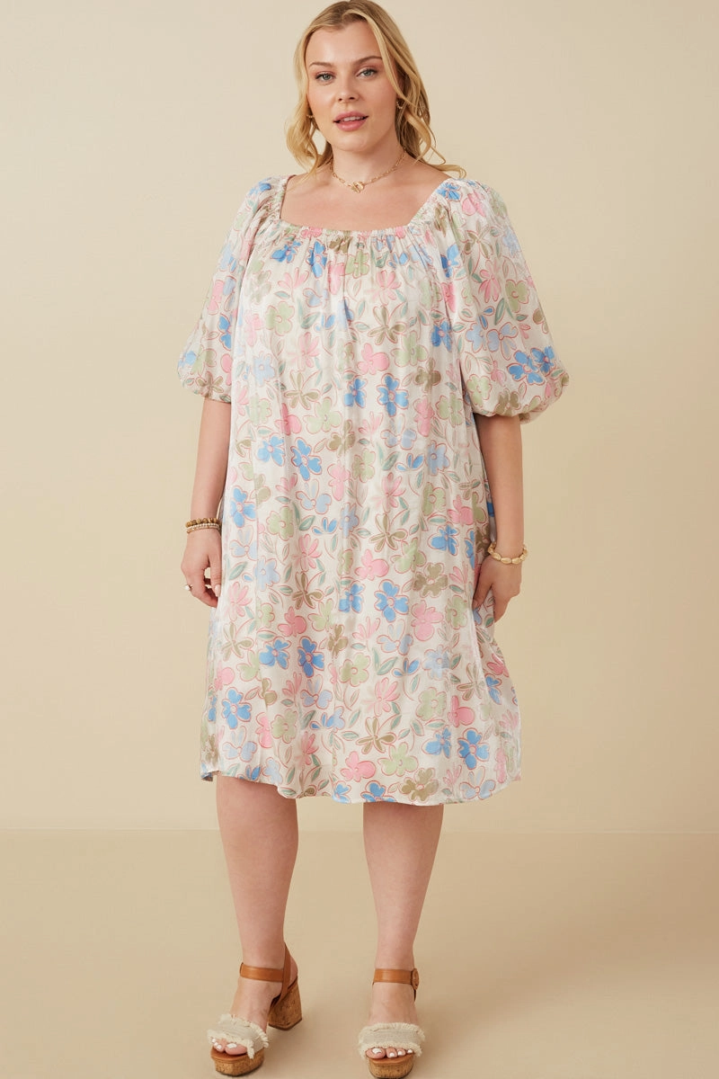 Cocktail Ready Floral Puff Sleeve Foiled Dress