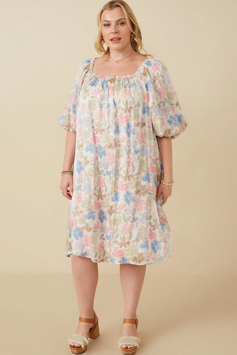 Floral Puff Sleeve Foiled Dress Chill Friendly