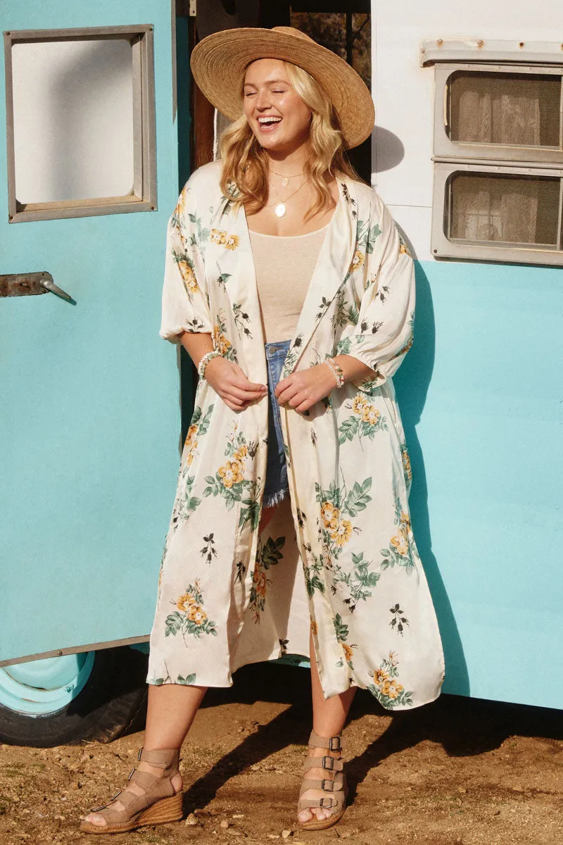 Satin Floral Open Duster Fashion Use