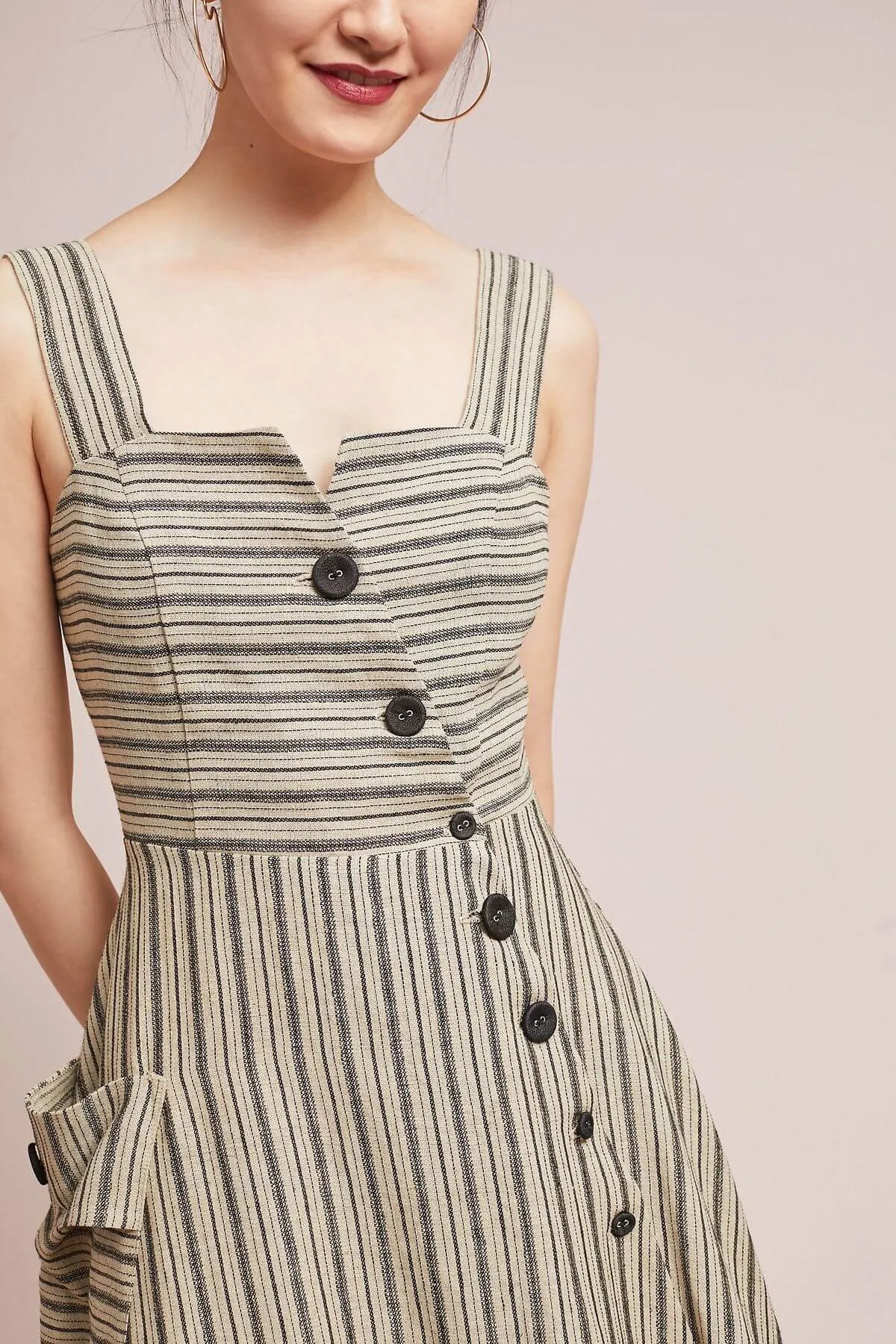 Screen Print Striped Utility Midi Dress
