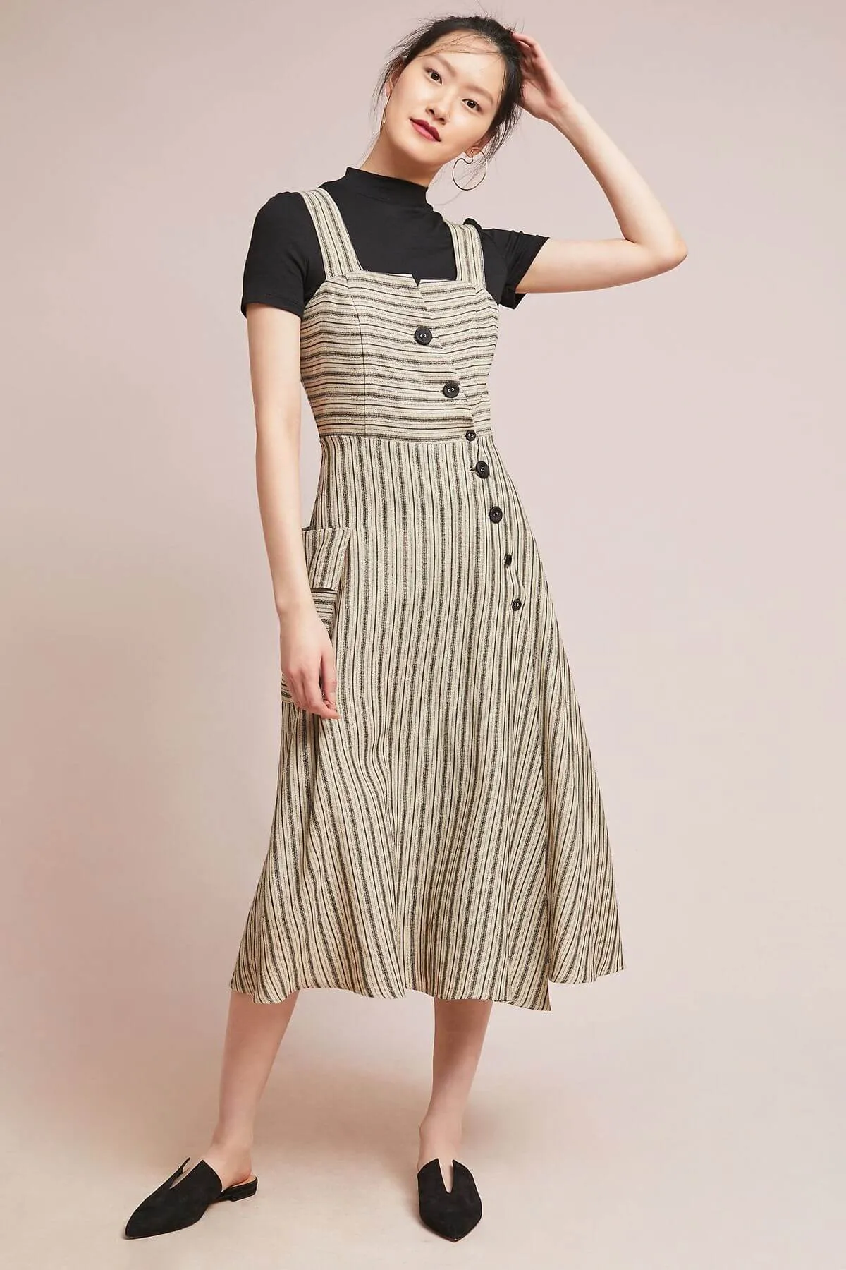 Flowing Texture Striped Utility Midi Dress
