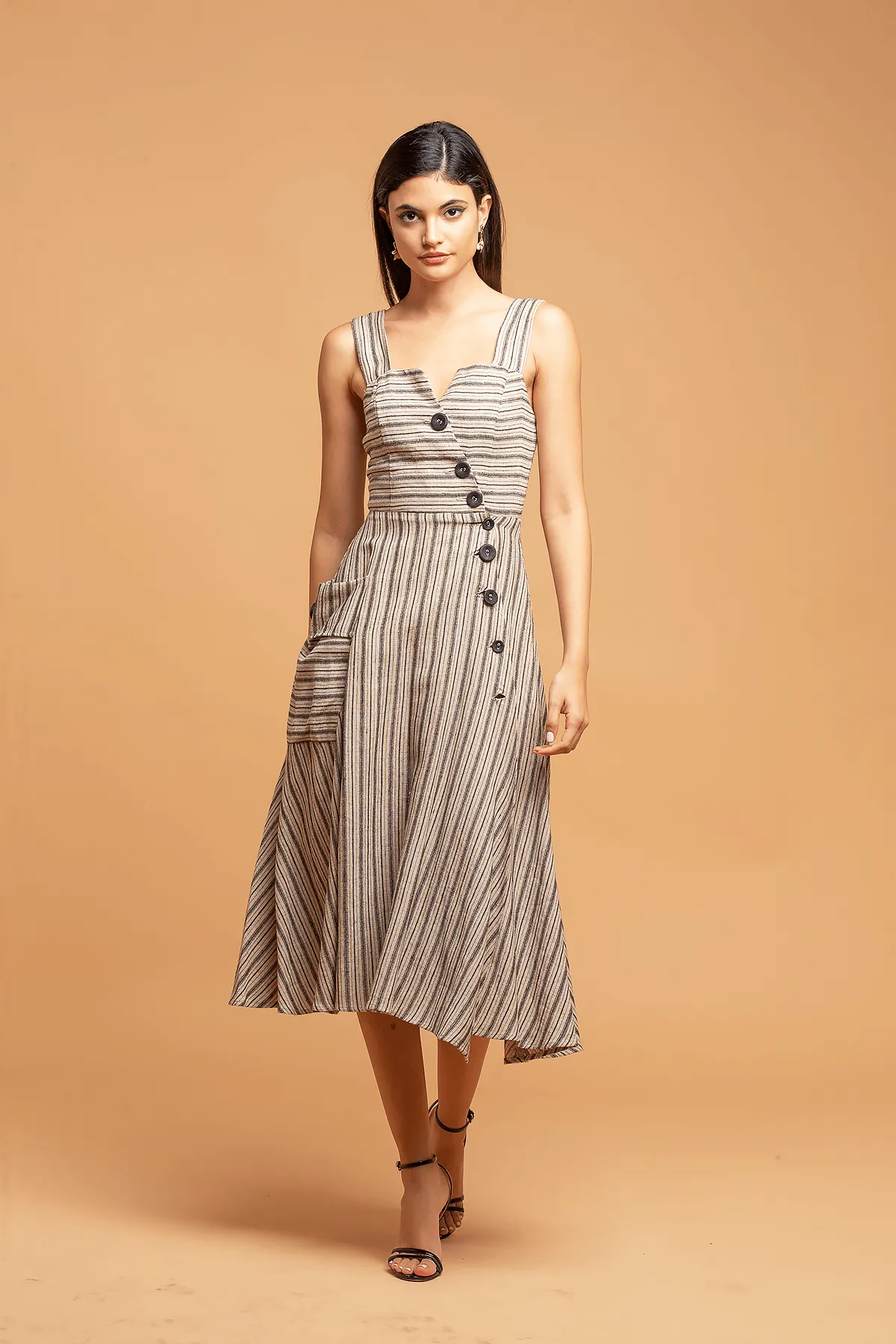 Screen Print Striped Utility Midi Dress