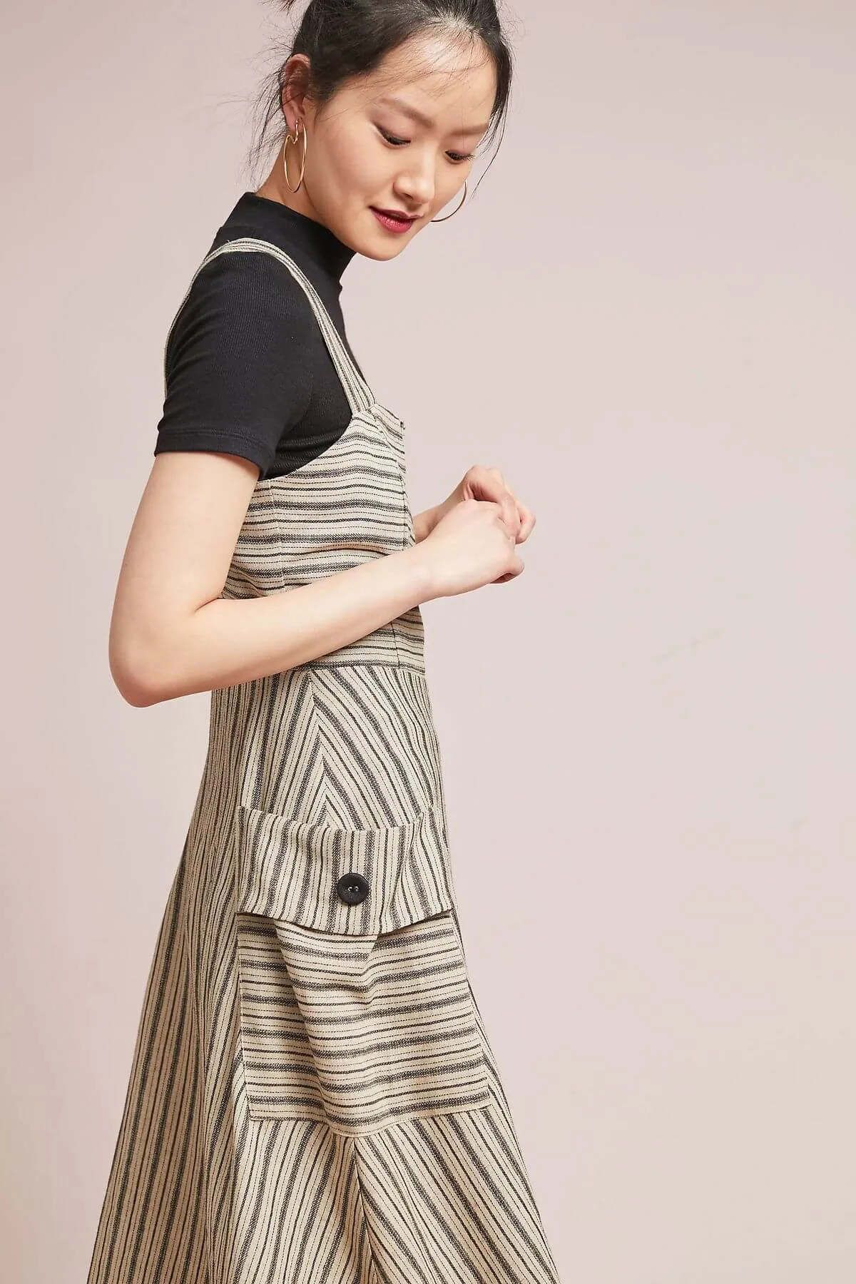 Screen Print Striped Utility Midi Dress