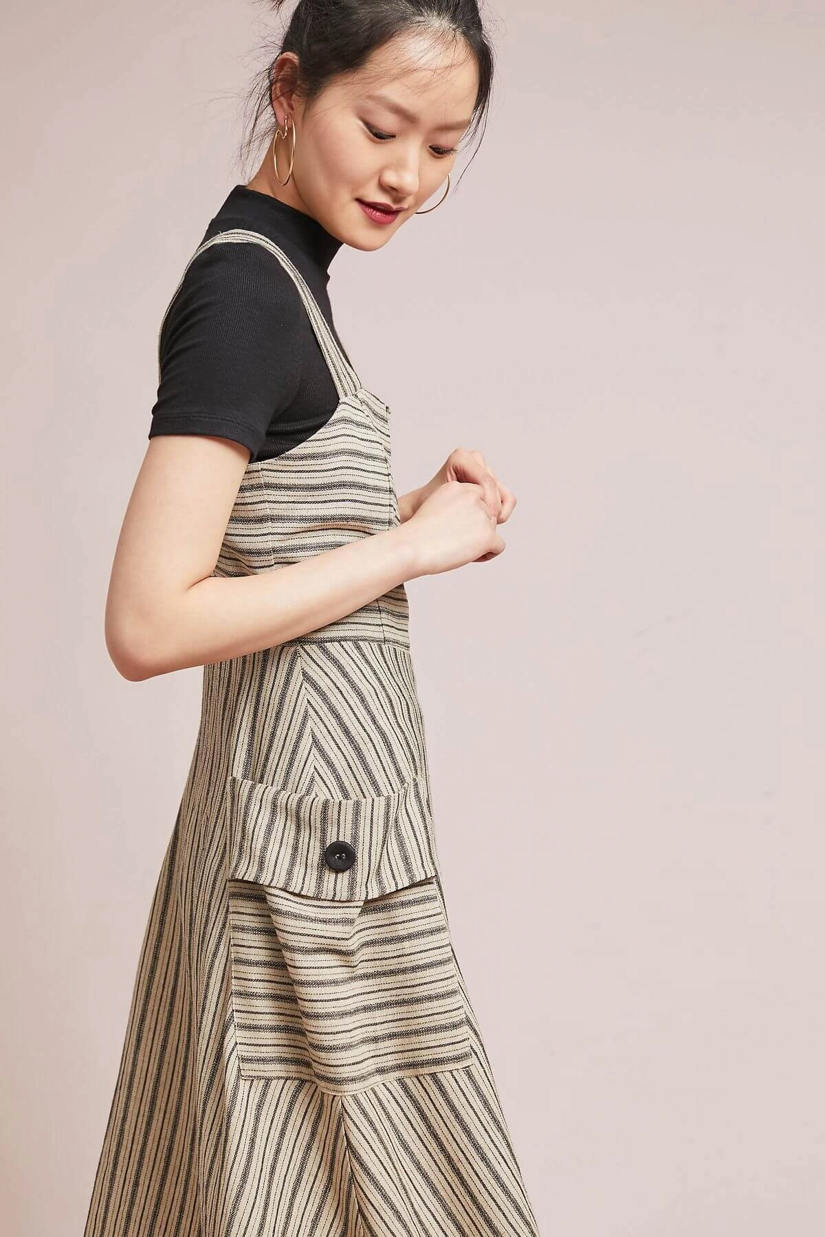 Screen Print Striped Utility Midi Dress