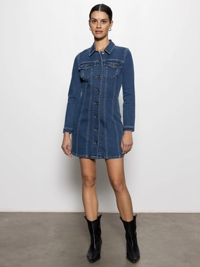 Sculpted Denim Mini Dress Royalty Weekend Style Rainy Day Slim Smooth