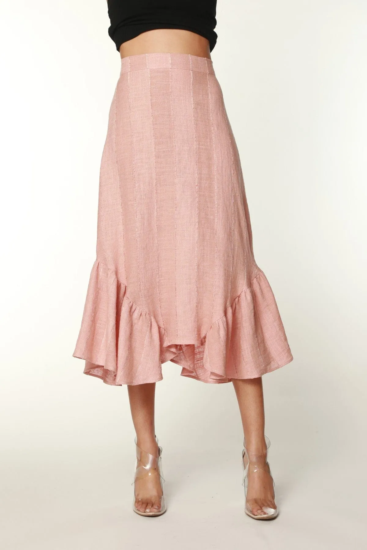 Sharp Design Blush Flounced Linen Midi Skirt