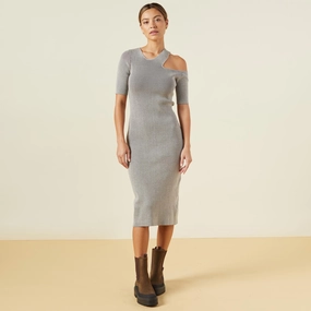 Wedding guest Sweater Rib Cut Out Dress